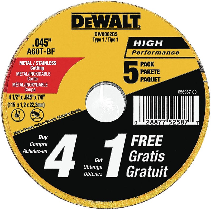 DEWALT Cutting Wheel, General Purpose Metal Cutting, 4-1/2-Inch, 5-Pack (DW8062B5) - Image 1