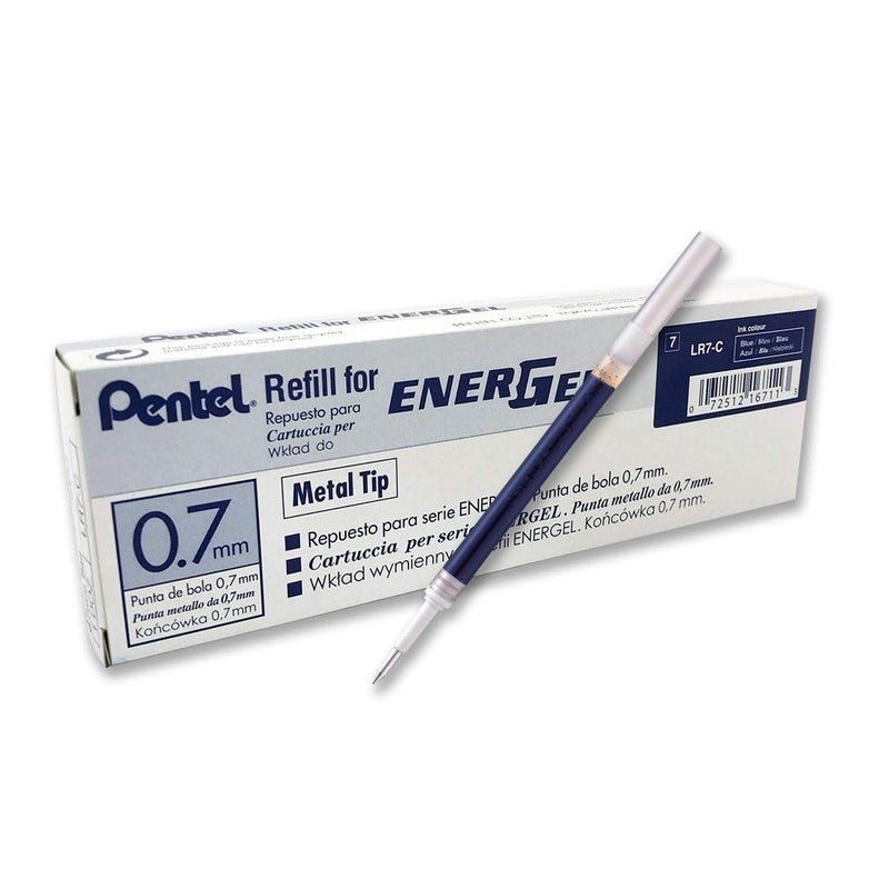 Pentel قلم جل إينرجيل BL417 مع عبوات إعادة التعبئة | حبر يجف بسرعة ومقاوم للتلطيخ | طرف معدني ناعم 0.7 مم | مجموعة من 5 أقلام و10 عبوات LR7، حبر أزرق - Image 1