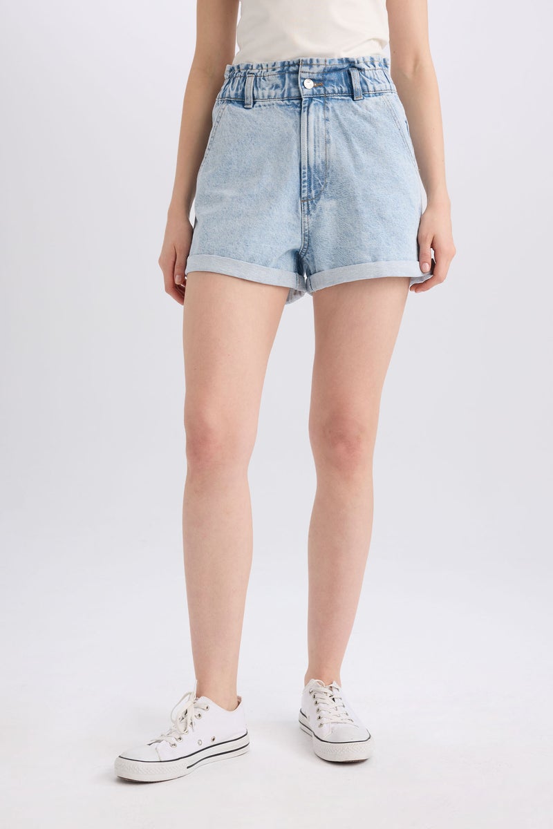 DeFacto Woman Paperbag Fit Jean High waist Folded Leg Shorts - Image 1