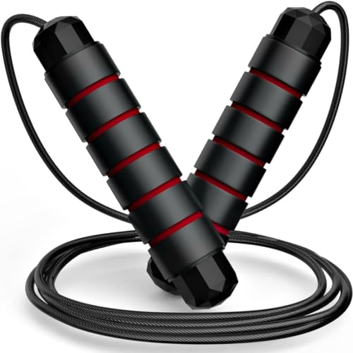 ABB INITIO GYM Skipping Rope Men and women and Children Exercise Rope for Exercise Workout & Weight LossTangle Free Jumping Rope for Kids (Red-Black) - Image 1