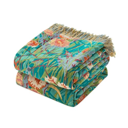 LUTBM Boho Throw Blanket for Bed Cotton Blankets Twin Size for Bedroom Living Room All Season Lightweight Floral Embroidery Quilt for Couch Sofa Chair 60"x80" - Image 1