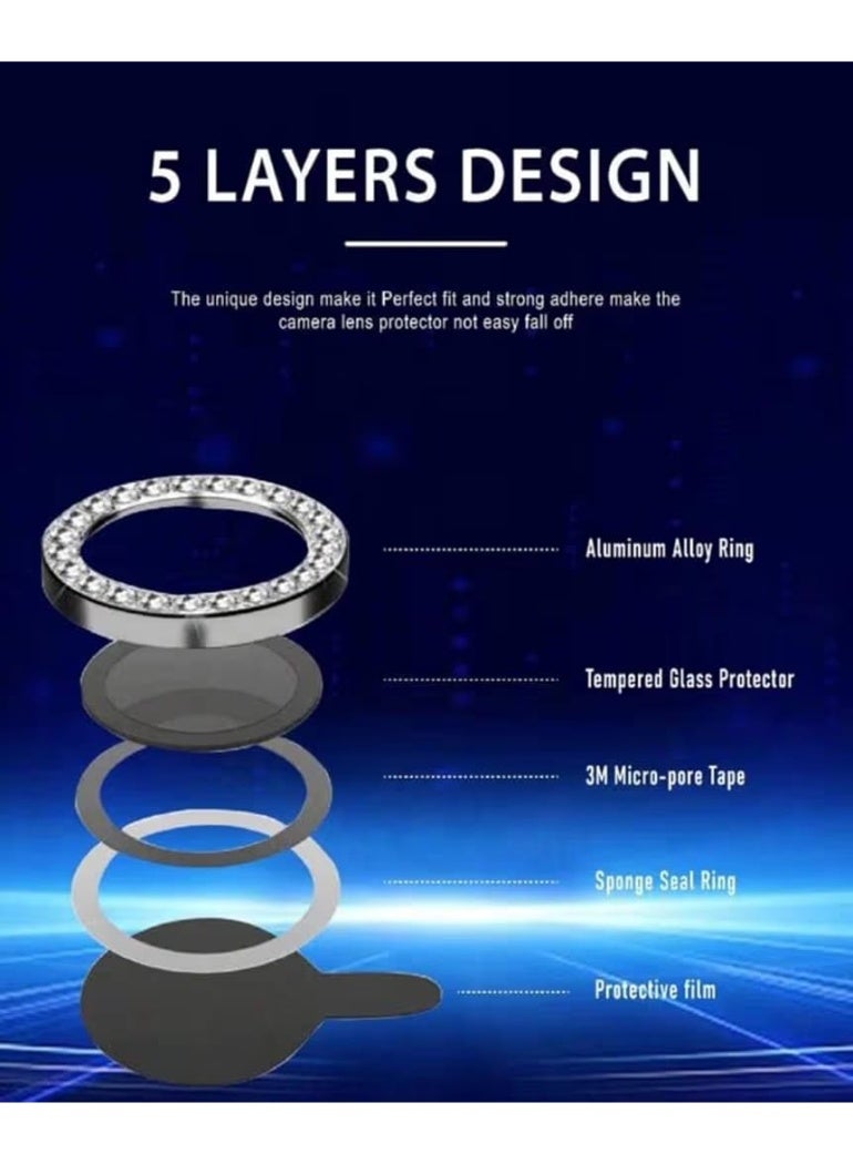 عدسة كاميرا فاخرة مرصعة بأحجار الراين لهاتف أوبو رينو 14، مع غطاء كريستالي ماسي لامع، وإطار معدني فضي متين (فضي) - Image 3