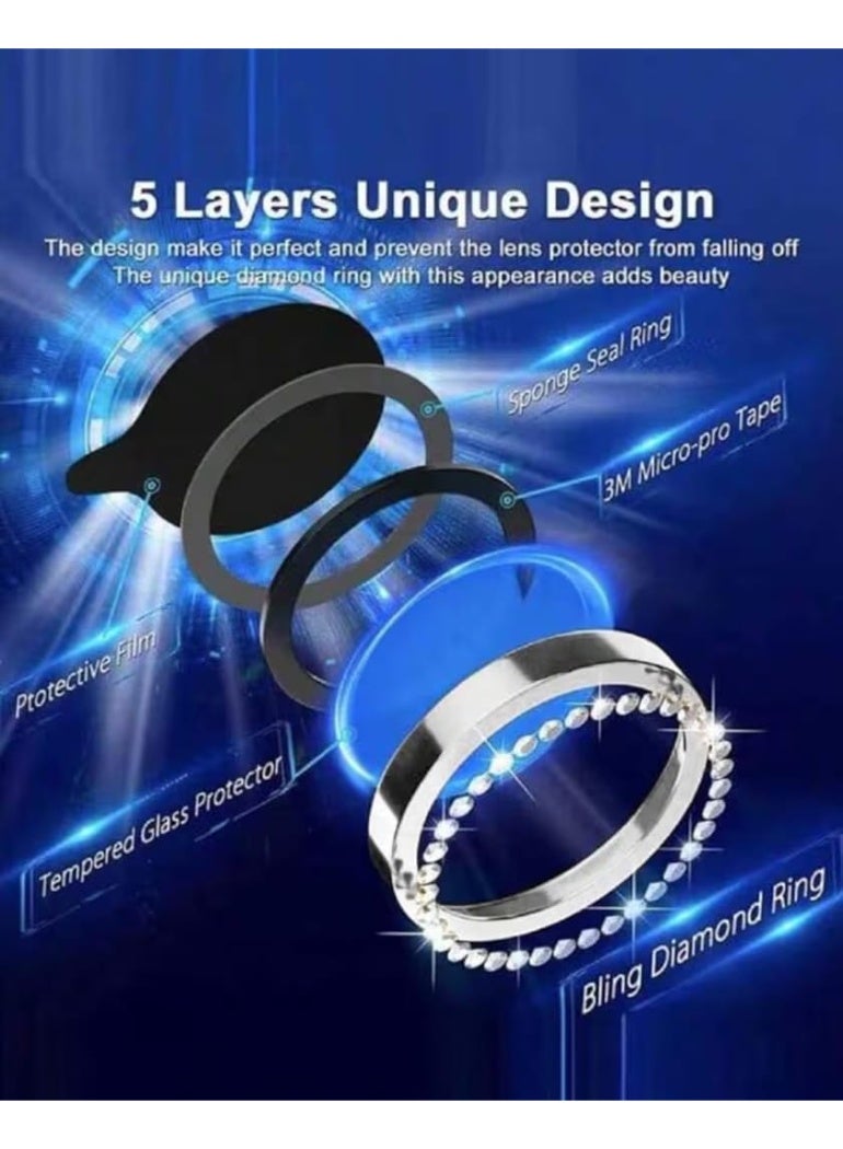 عدسة كاميرا فاخرة مرصعة بأحجار الراين لهاتف أوبو رينو 14، مع غطاء كريستالي ماسي لامع، وإطار معدني فضي متين (فضي) - Image 5
