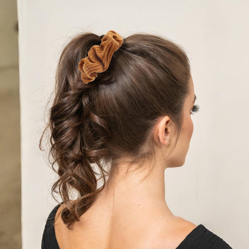 TUCEWP Scrunchies for Women's Hair 6Pcs Large Brown Knit Fuzzy Scrunchies for Long Thick Curly Hair Ultra Textured Soft Hair Bands Neutral Scrunchie Cute Ponytail Holders No Damage Elastic Hair Ties - Image 5