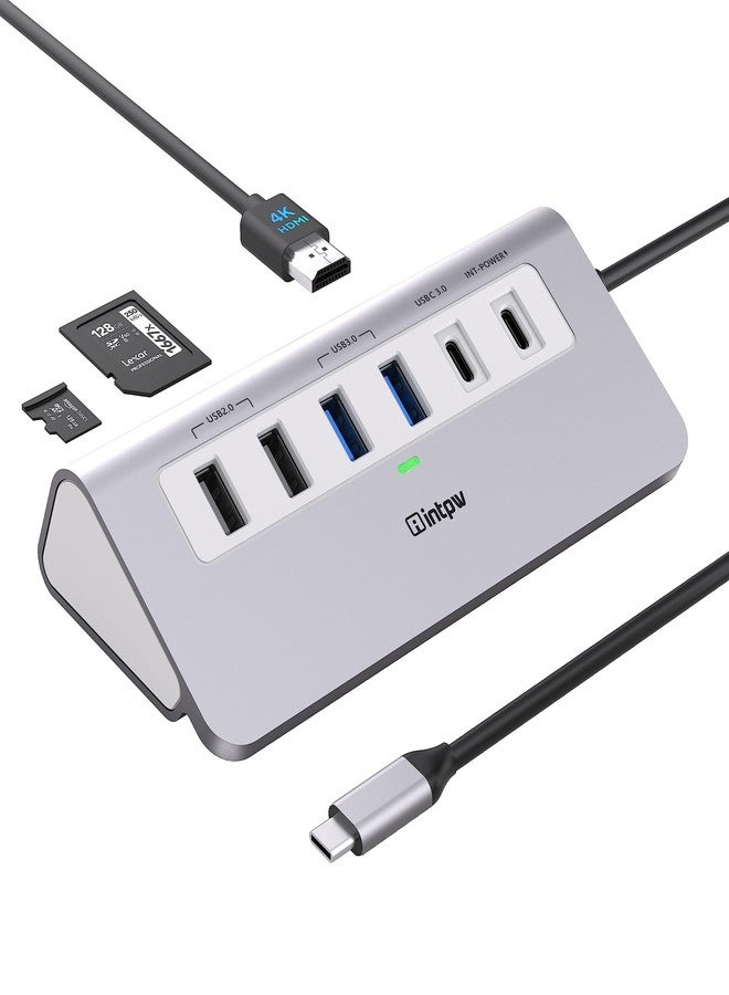 intpw USB C Hub, 9-in-1 USB C Hub Multiport Adapter with 4K HDMI, PD 100W, USB-C and 2 USB A 3.0 5Gbps, 2 USB A 2.0, SD/TF Card Reader, Aluminum USB Multiport Adapter for MacBook Air/Pro iPad Laptop - Image 1