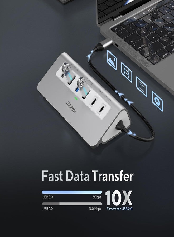 intpw USB C Hub, 9-in-1 USB C Hub Multiport Adapter with 4K HDMI, PD 100W, USB-C and 2 USB A 3.0 5Gbps, 2 USB A 2.0, SD/TF Card Reader, Aluminum USB Multiport Adapter for MacBook Air/Pro iPad Laptop - Image 4
