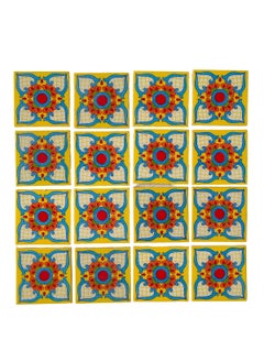 Shiv Kripa Blue Pottery Shiv Kripa Blue Pottery Home Decor Handmade Tabletop Interior Exterior Flooring Wall Kitchen Washroom Tile Floral Decorative Mosaic Wall Tiles 3 x 3 Inch Set of 16 Tiles Multi Color 