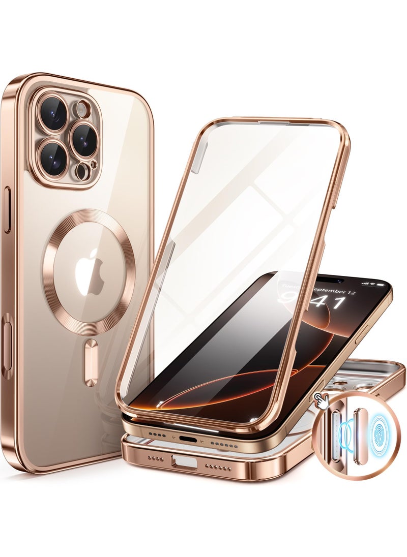 BERFY Magnetic for iPhone 16 Pro Case Compatible with Magsafe Built-in 9H Tempered Glass Screen Protector & Upgraded Camera Protection Full-Body Plating Phone Case for 16 Pro 6.3" Desert Gold  - Image 1