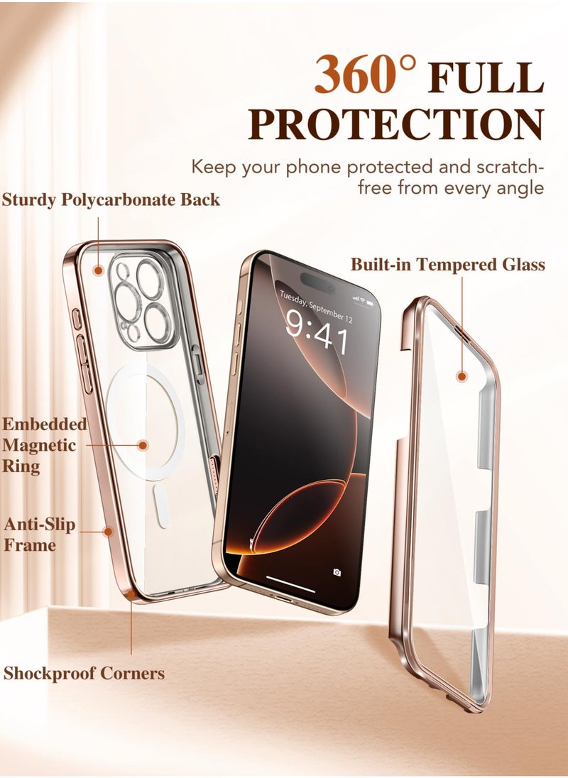 BERFY Magnetic for iPhone 16 Pro Case Compatible with Magsafe Built-in 9H Tempered Glass Screen Protector & Upgraded Camera Protection Full-Body Plating Phone Case for 16 Pro 6.3" Desert Gold  - Image 4