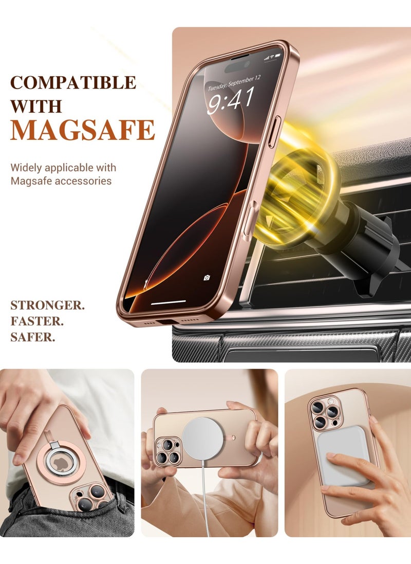جراب مغناطيسي لهاتف iPhone 16 Pro متوافق مع MagSafe، مزود بحماية شاشة من الزجاج المقوى 9H وحماية محسّنة للكاميرا، جراب مطلي للجسم بالكامل لهاتف 16 Pro بحجم 6.3 بوصة باللون الذهبي الصحراوي.​