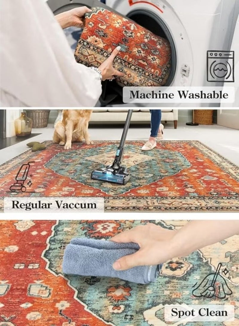 VarietyVoyageD Bohemian Area Rugs 180x200cm, Bohemian carpet for Bedroom Non-Slip Washable Rugs, Vintage Printed Non Shedding Accent Rugs for Living Bedroom Office Dining Room - Image 3