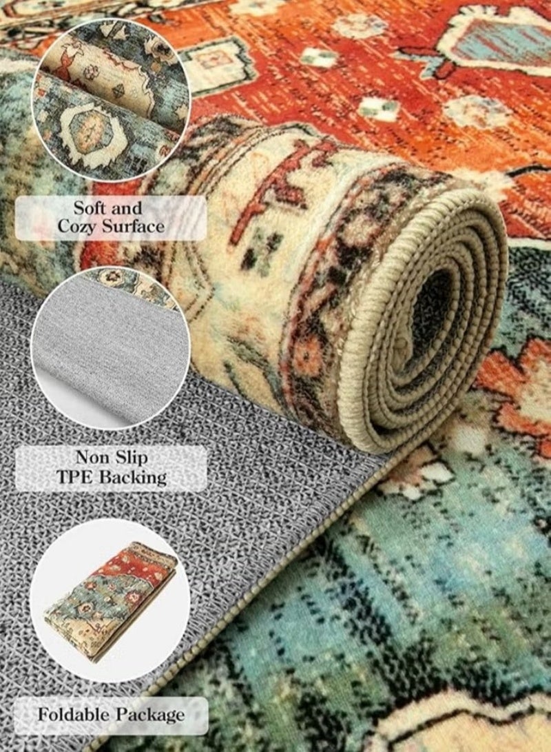 VarietyVoyageD Bohemian Area Rugs 180x200cm, Bohemian carpet for Bedroom Non-Slip Washable Rugs, Vintage Printed Non Shedding Accent Rugs for Living Bedroom Office Dining Room - Image 4