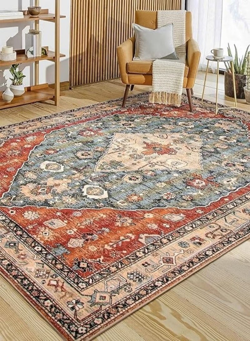 VarietyVoyageD Bohemian Area Rugs 180x200cm, Bohemian carpet for Bedroom Non-Slip Washable Rugs, Vintage Printed Non Shedding Accent Rugs for Living Bedroom Office Dining Room - Image 1