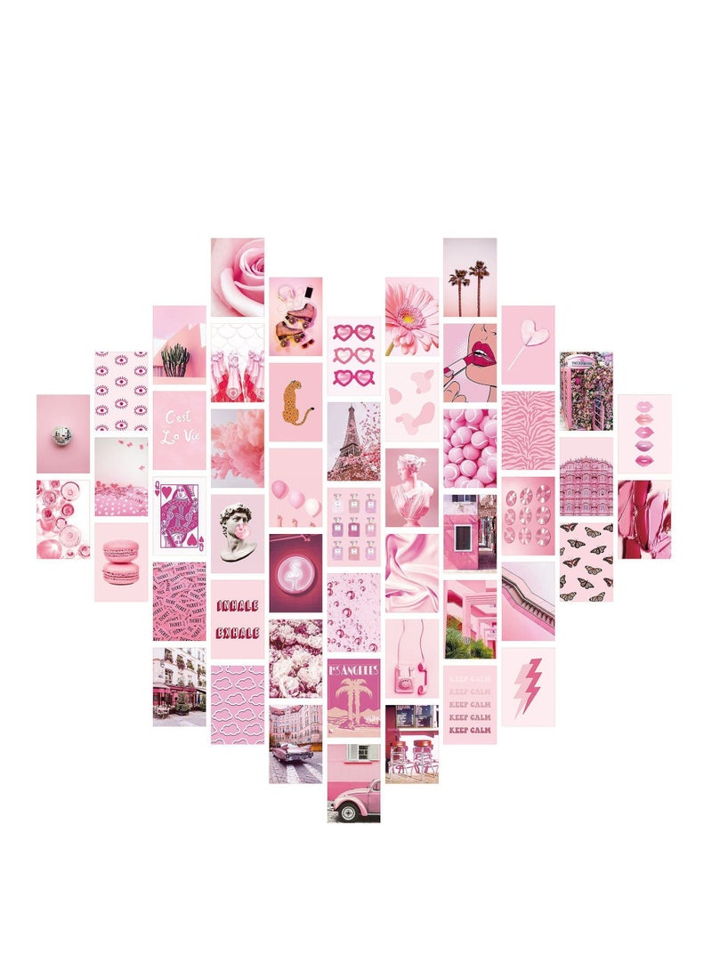 Y&D Minimalist Wall Art for Room Decor Aesthetic, 50Pcs Blush Collage Kit Aesthetic Pictures, Danish Pastel Decor, Preppy Bedroom Teen Girls Trendy Stuff