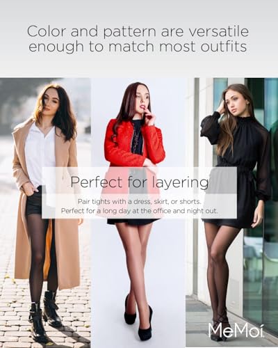 MeMoi Diamond Patterned Sheer Tights, Elegant Control Top Tights for Women, Flexible Comfort - Sizes Small to Large, Black/Black, Small/Medium - Image 5