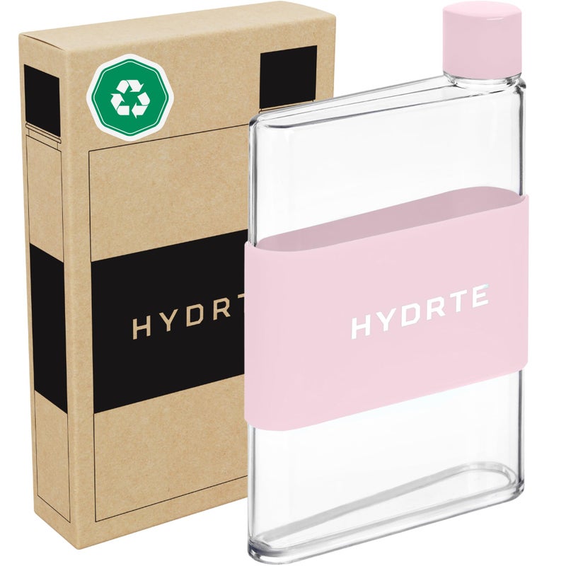 Hydrte Hydrte Flat Water Bottle 13 oz  Leak Proof Slim Design for Purse  Cute BPAFree Square Bottle for Women and Men 