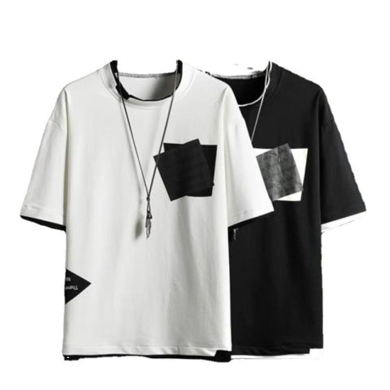 Round Neck Daily Youth Popular Standard City Style Trendy Instagram Fashionable Summer Five-Point Sleeve Men'S Fashionable Trendy Brand T-Shirt - Image 3