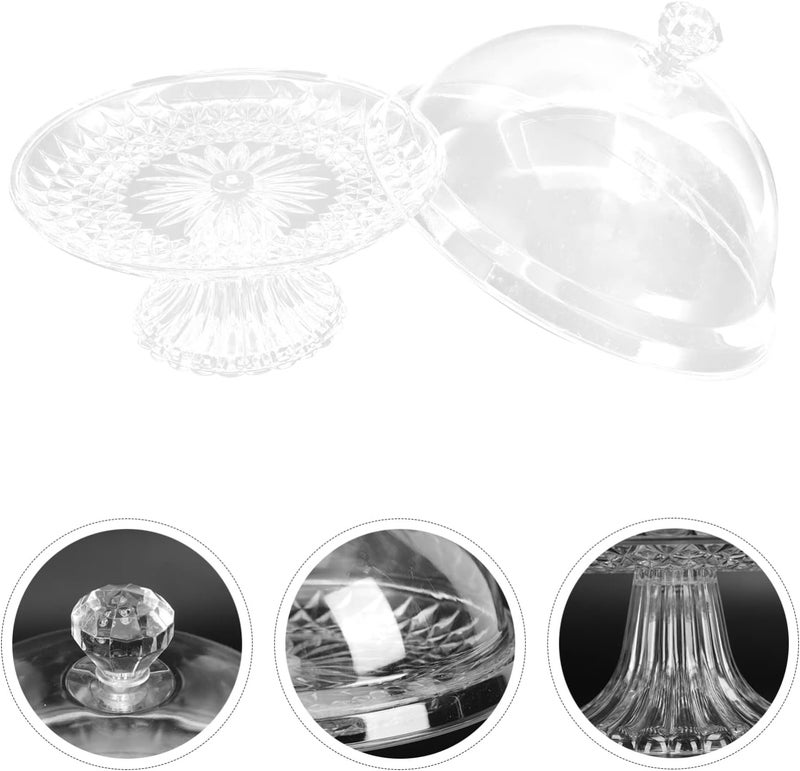 Yardwe 1 Set Cake Plate with Dome Footed Pastry Service Stand Acrylic Food Plate Lid Cupcake Stand Cake Plate Server Baking Cake Dessert Display Platter Cover - Image 4