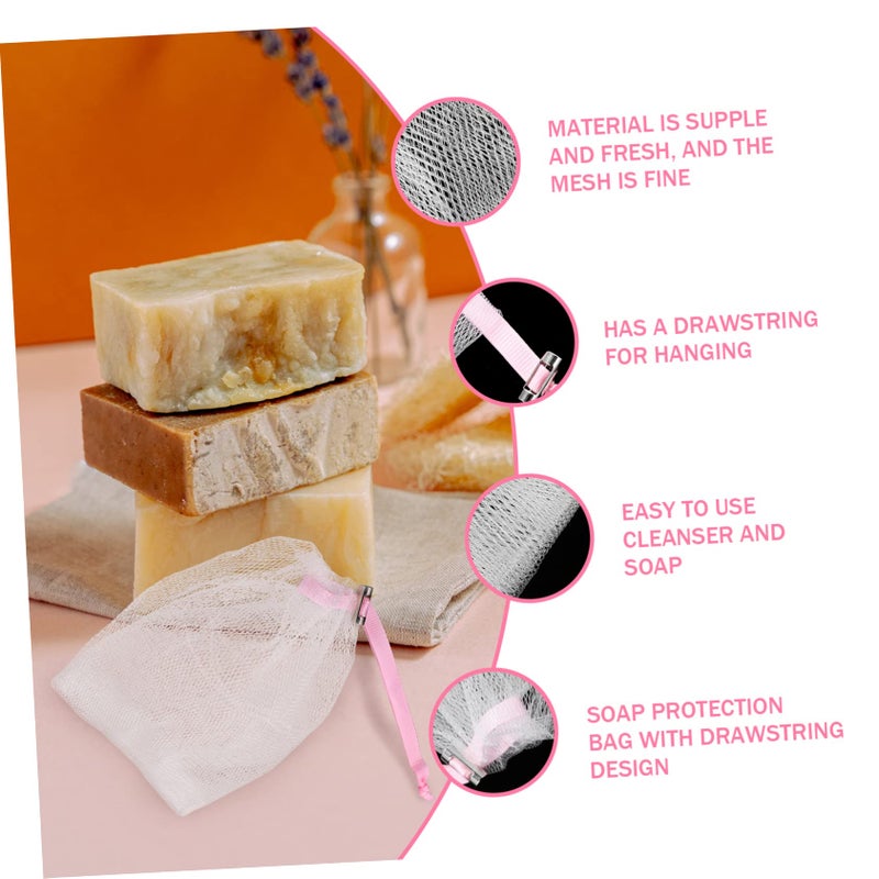 Pink 8Pcs Exfoliating Soap Net Bag Facial Cleansing Foaming Mesh Holder - Image 3