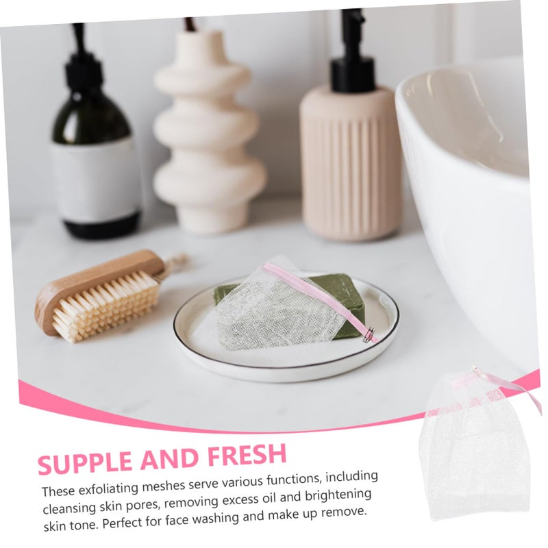 Pink 8Pcs Exfoliating Soap Net Bag Facial Cleansing Foaming Mesh Holder - Image 5