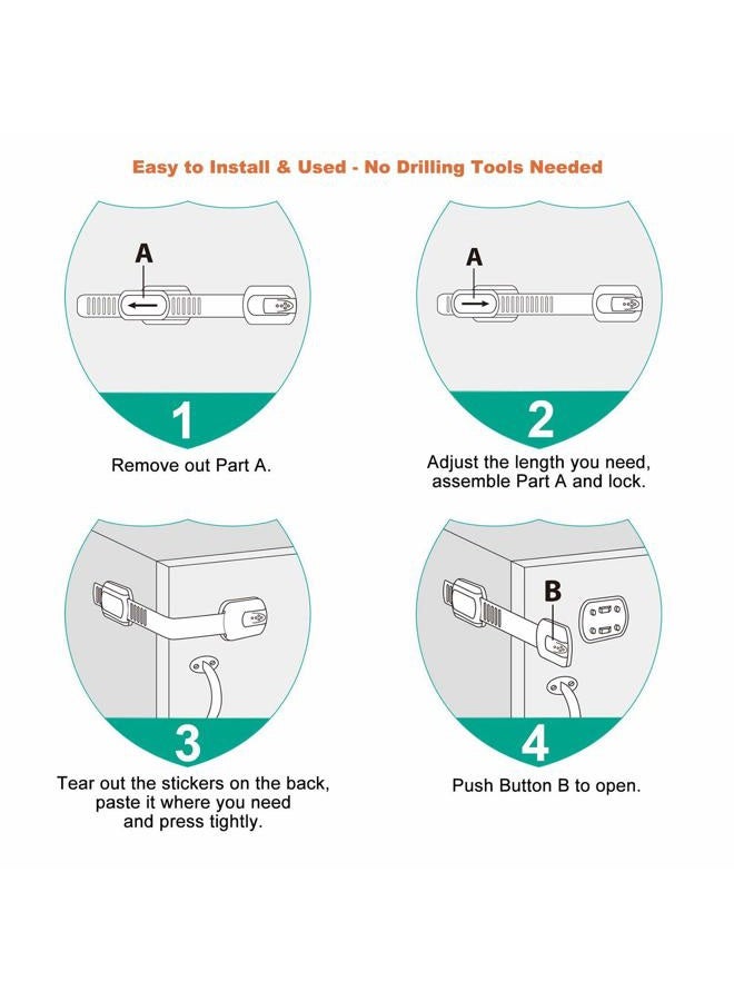 vmaisi 6 Pack Multi-Use Adhesive Straps Locks - Childproofing Baby Proofing Cabinet Latches for Drawers, Fridge, Dishwasher, Toilet Seat, Cupboard, Oven,Trash Can, No Drilling (White) (6) - Image 4