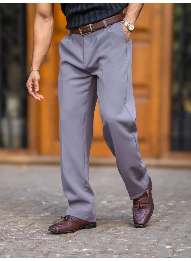 Maniac  Maniac Mens Solid Light Grey Woven Fabric Korean Trouser for Men | Best Price UAE