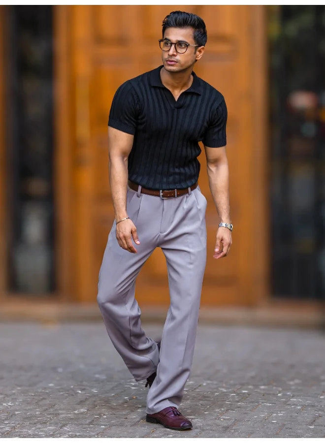 Maniac  Maniac Mens Solid Light Grey Woven Fabric Korean Trouser for Men | Best Price UAE