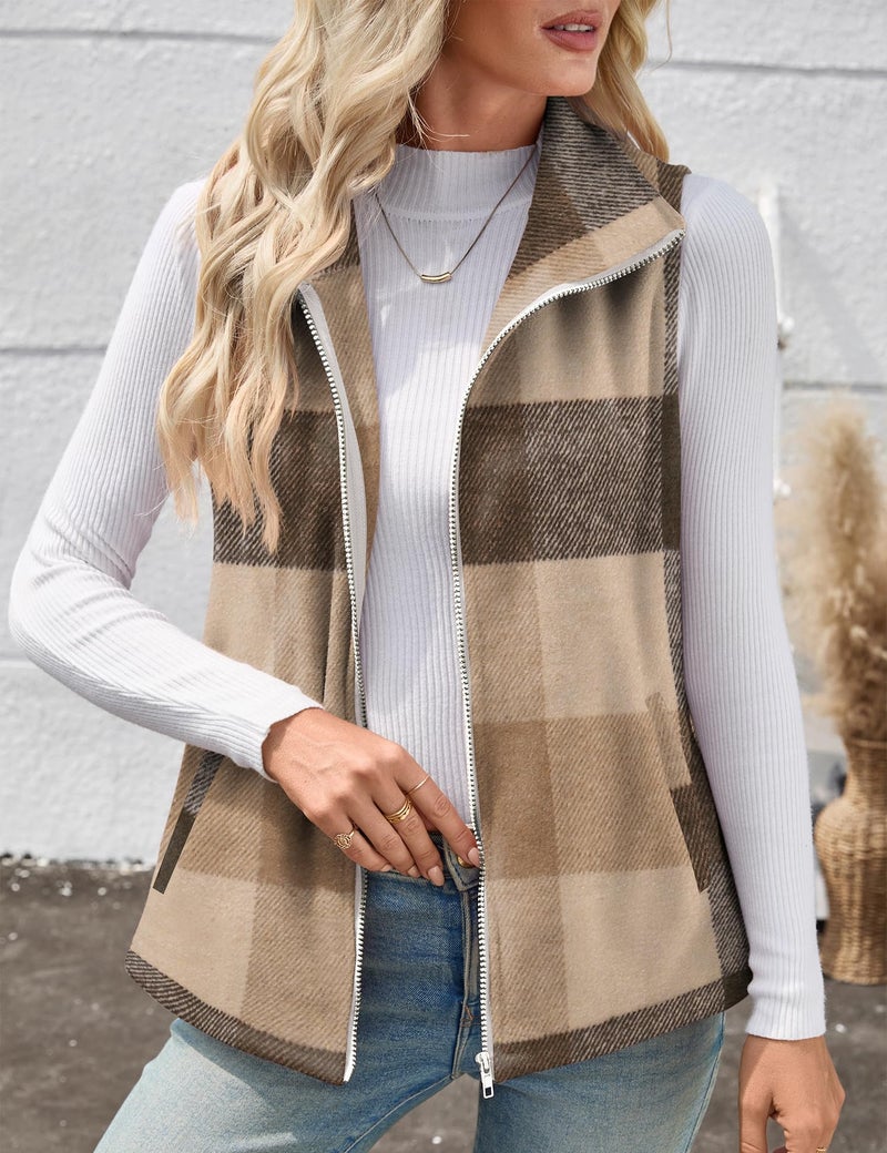 Rapbin Women Casual Sleeveless Plaid Zipper Christmas Vest Cardigan Jacket with Pockets - Image 3