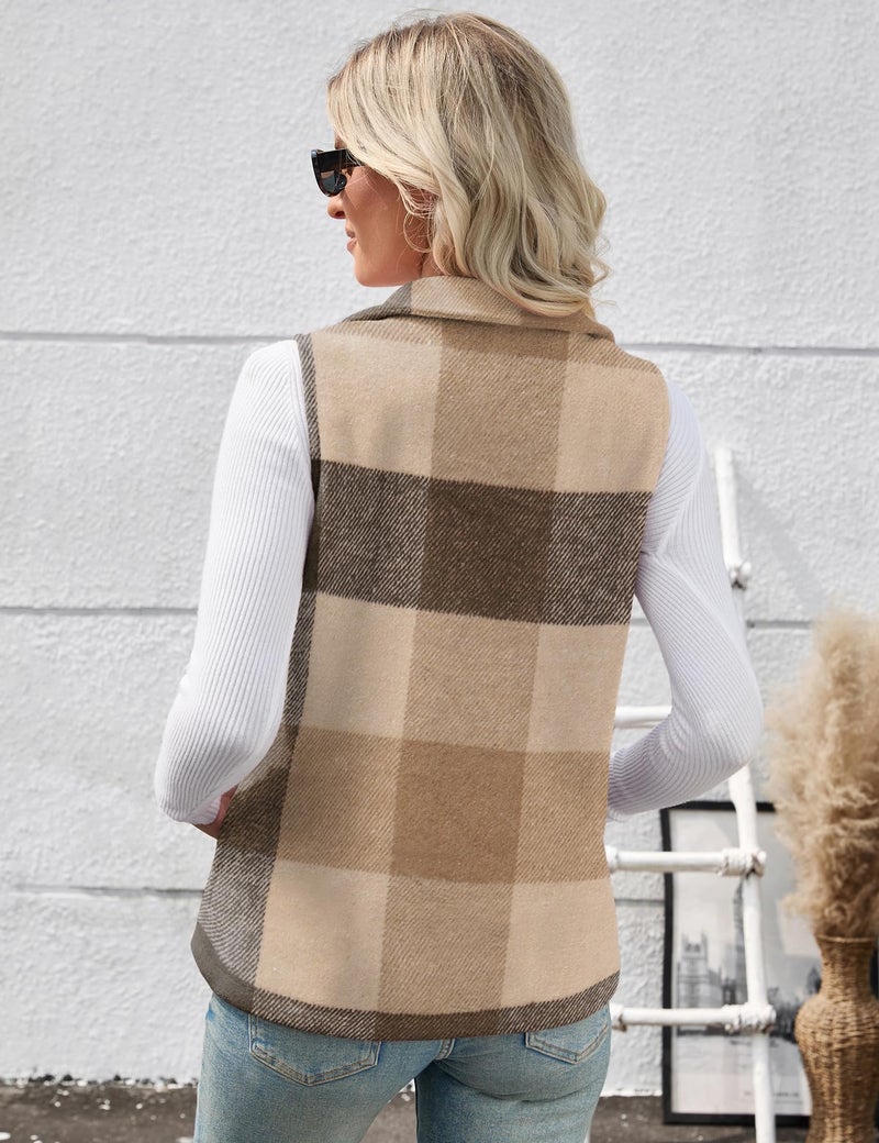 Rapbin Women Casual Sleeveless Plaid Zipper Christmas Vest Cardigan Jacket with Pockets - Image 5