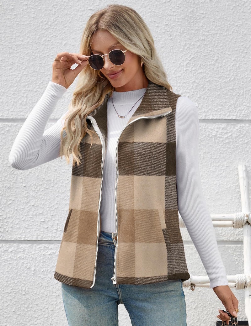 Rapbin Women Casual Sleeveless Plaid Zipper Christmas Vest Cardigan Jacket with Pockets - Image 4