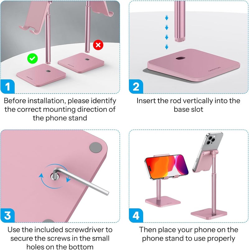 Omoton Cell Phone Stand, Adjustable Angle Height Desk Phone Dock Holder for iPhone SE 2/11 / 11 Pro/XS Max/XR, Samsung Galaxy S20 / S10 / S9 / S8 and Other Phones (3.5-7.0-Inch), Rose Gold - Image 2
