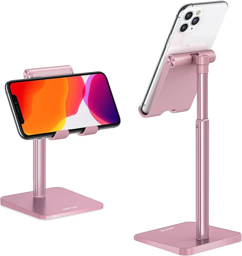 Omoton Cell Phone Stand, Adjustable Angle Height Desk Phone Dock Holder for iPhone SE 2/11 / 11 Pro/XS Max/XR, Samsung Galaxy S20 / S10 / S9 / S8 and Other Phones (3.5-7.0-Inch), Rose Gold - Image 1