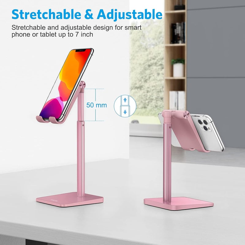 Omoton Cell Phone Stand, Adjustable Angle Height Desk Phone Dock Holder for iPhone SE 2/11 / 11 Pro/XS Max/XR, Samsung Galaxy S20 / S10 / S9 / S8 and Other Phones (3.5-7.0-Inch), Rose Gold - Image 4