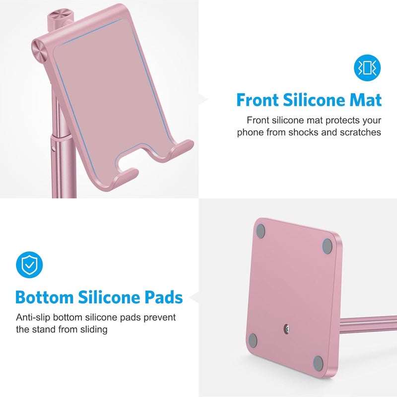 Omoton Cell Phone Stand, Adjustable Angle Height Desk Phone Dock Holder for iPhone SE 2/11 / 11 Pro/XS Max/XR, Samsung Galaxy S20 / S10 / S9 / S8 and Other Phones (3.5-7.0-Inch), Rose Gold - Image 5