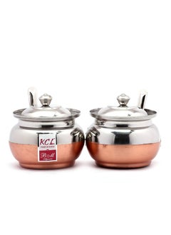 KCL KCL Stainless Steel - Ghee Pot Set With Spoon | Copper Coated Base | Traditional Oil & Ghee Storage Container With Spoon & Lid | Multipurpose Container Set | Must Have Kitchen Essential | 300ml  - Image 1