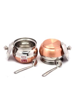 KCL KCL Stainless Steel - Ghee Pot Set With Spoon | Copper Coated Base | Traditional Oil & Ghee Storage Container With Spoon & Lid | Multipurpose Container Set | Must Have Kitchen Essential | 300ml  - Image 3