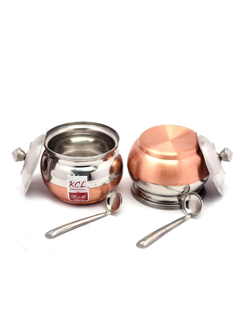 KCL - KCL Stainless Steel - Ghee Pot Set With Spoon | Copper Coated Base | Traditional Oil & Ghee Storage Container With Spoon & Lid | Multipurpose Container Set | Must Have Kitchen Essential | 300ml - Image 1