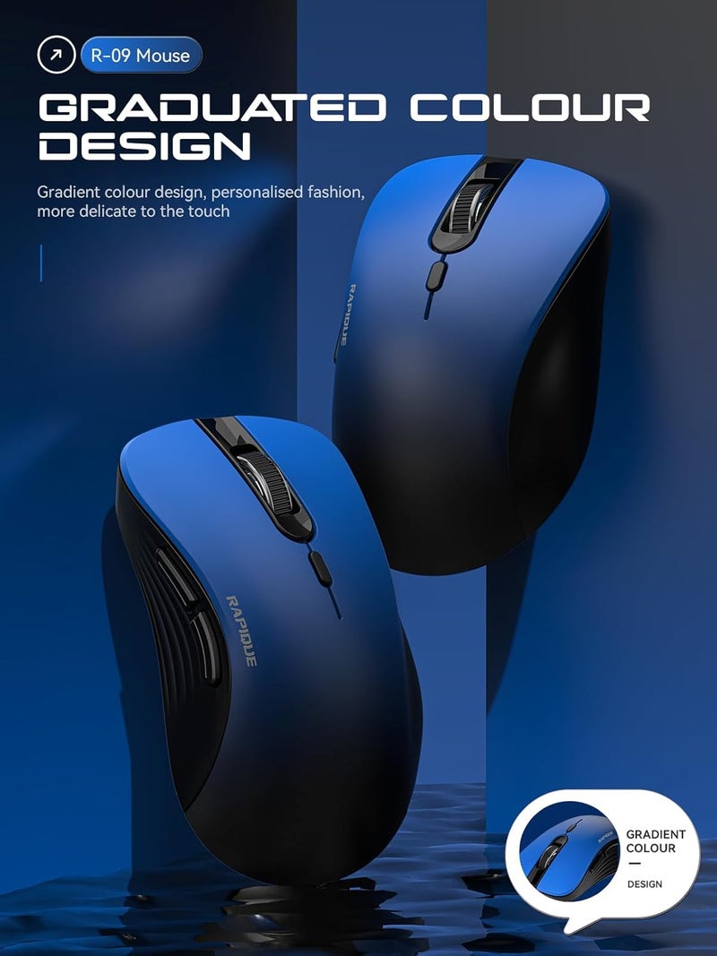 RAPIQUE Bluetooth Wireless Mouse - Dual Bluetooth & 2.4 GHz USB Receiver, Comfortable Grip, Quiet Clicks, Low Power - Multi-Device Compatibility for Laptop, MacBook, Computer, ipad(Gradient Blue) - Image 2
