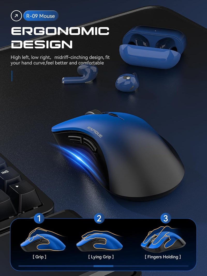 RAPIQUE Bluetooth Wireless Mouse - Dual Bluetooth & 2.4 GHz USB Receiver, Comfortable Grip, Quiet Clicks, Low Power - Multi-Device Compatibility for Laptop, MacBook, Computer, ipad(Gradient Blue) - Image 3