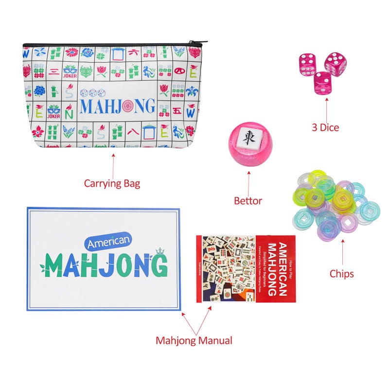 Jongyance American Mahjong Tile Set with Carrying Bag and Accessories, 160 Acrylic Engraved Mahjong Tiles for Beginners - Image 3