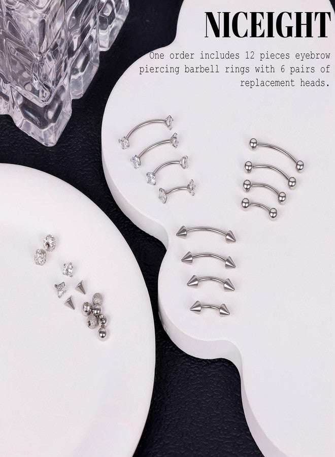 NICEIGHT 12Pcs 16G 18G Surgical Steel Eyebrow Piercing Jewelry for Women Men Small Curved Barbell Rings Vertical Labret Lip Jewelry Ear Rook Helix Daith Ring 6-12MM with 12Pcs Replacement Balls 18G-S - Image 2