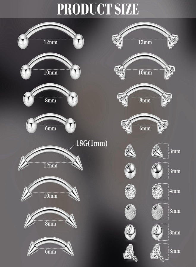 NICEIGHT 12Pcs 16G 18G Surgical Steel Eyebrow Piercing Jewelry for Women Men Small Curved Barbell Rings Vertical Labret Lip Jewelry Ear Rook Helix Daith Ring 6-12MM with 12Pcs Replacement Balls 18G-S - Image 3