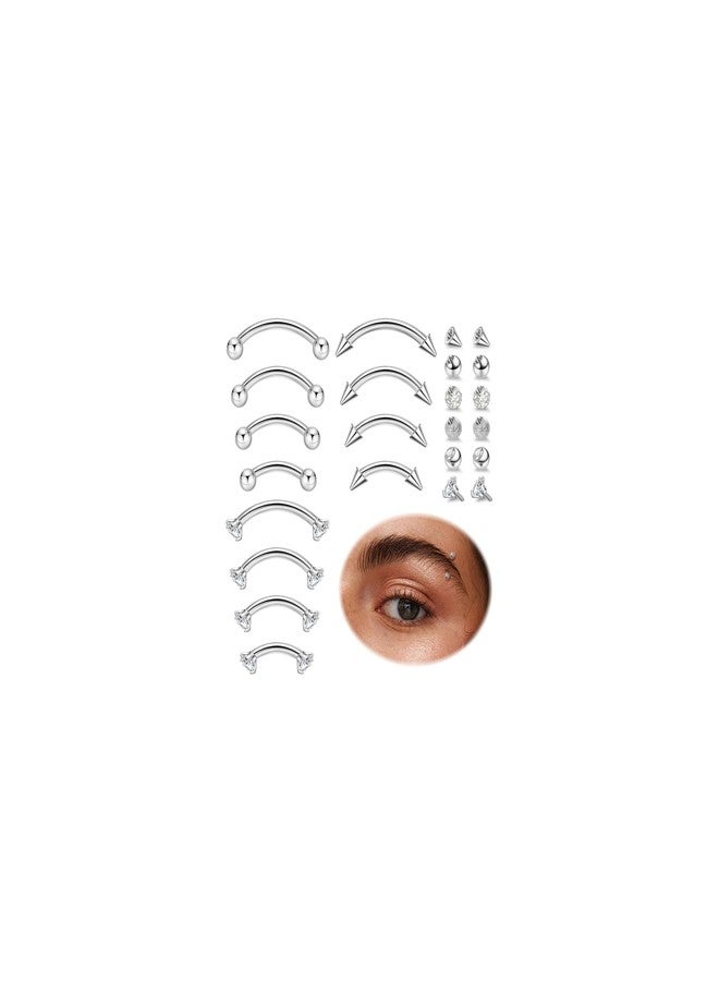NICEIGHT 12Pcs 16G 18G Surgical Steel Eyebrow Piercing Jewelry for Women Men Small Curved Barbell Rings Vertical Labret Lip Jewelry Ear Rook Helix Daith Ring 6-12MM with 12Pcs Replacement Balls 18G-S - Image 1