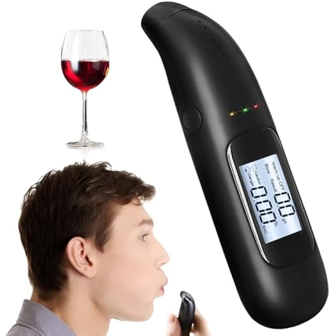 rayihni Poliezeigenau Portable Breathalyser with Blue LCD Digital Display, Professional Alcohol Meter, Mouthpieces Useless, Alcohol Test Breathalyzer for Personal and Professional Use - Image 2
