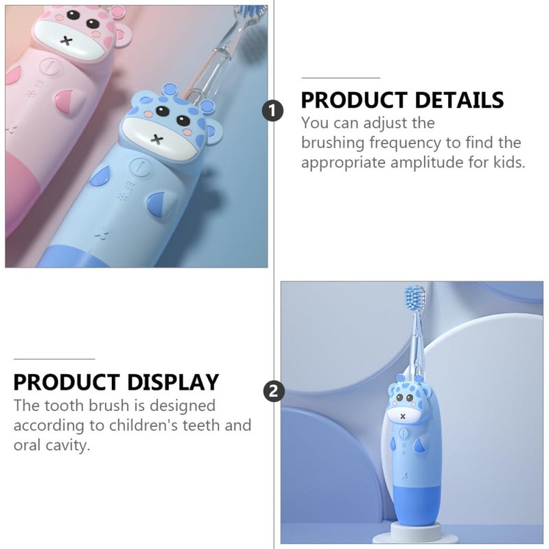 Electric Toothbrush Set 4 Pieces with 2 Blue Brush Heads Colorful Deer Design - Image 5
