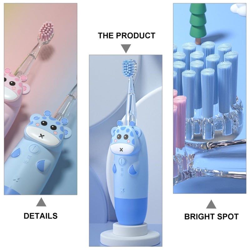 Electric Toothbrush Set 4 Pieces with 2 Blue Brush Heads Colorful Deer Design - Image 4