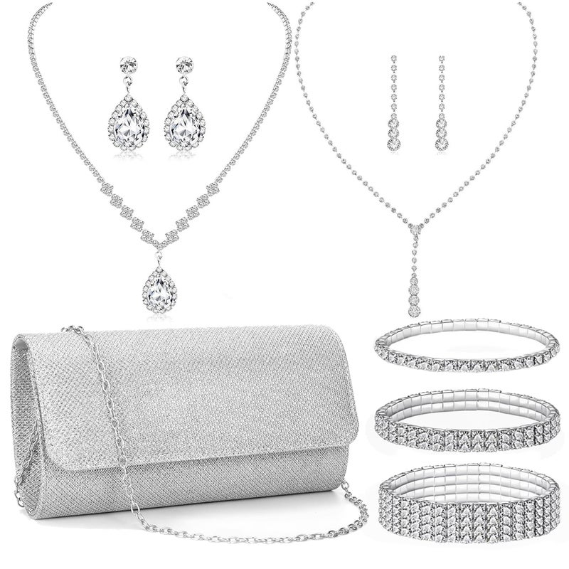 FEYIR Clutch Purse Jewelry Set for Women Evening Bags Rhinestone Crystal Necklace Earrings Bracelet Set Formal Wedding Bridal Accessories Jewelry for Prom - Image 1