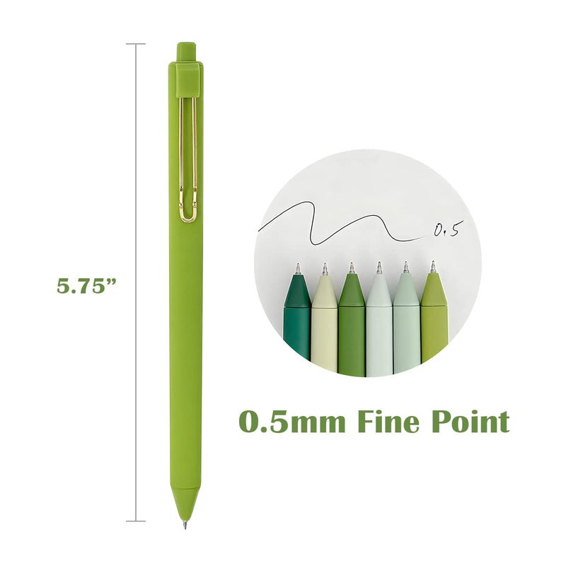 allydrew Retractable Black Ink Gel Pens, 0.5mm Fine Point, Stationery Supplies for Home and Office (Set of 6), Green - Image 2