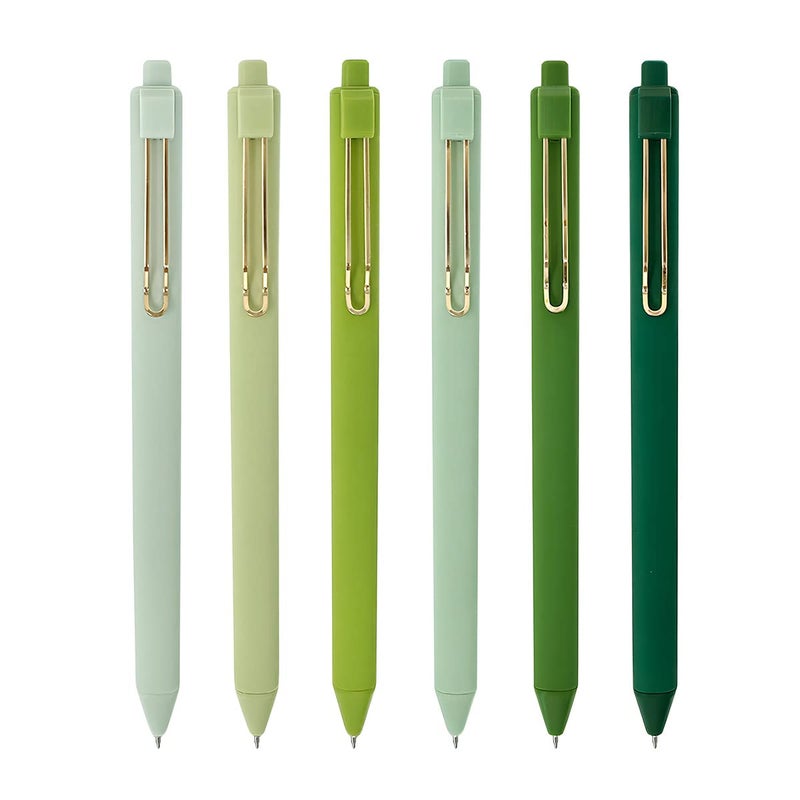allydrew Retractable Black Ink Gel Pens, 0.5mm Fine Point, Stationery Supplies for Home and Office (Set of 6), Green - Image 1