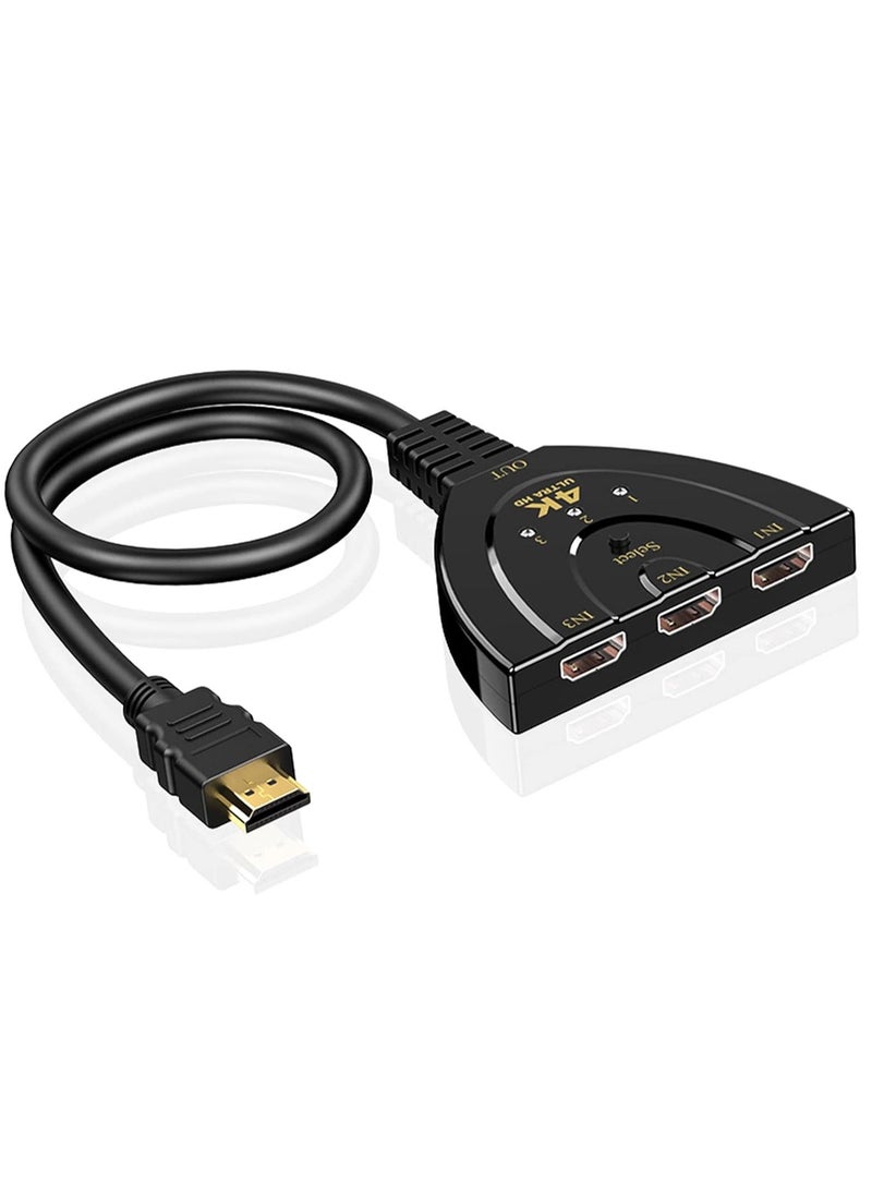 HDMI Switch 4K GANA Gold Plated 3-Port HDMI Splitter HDMI Switcher Supports 4K Full HD1080p 3D with High Speed Pigtail Cable